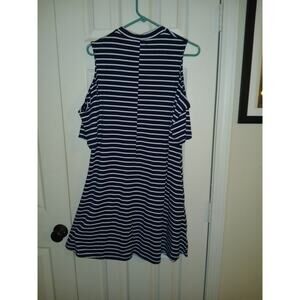 Simply Southern Navy & White Striped Cold Shoulder T-Shirt Dress - Size Large